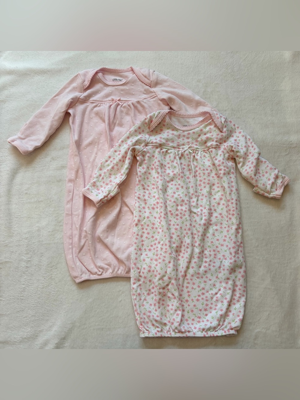 Little Me Pink Floral & Solid Sleep Gowns - 2 Pack